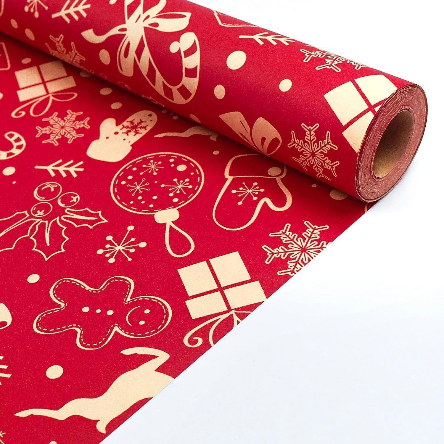 GESCHENKPAPIERROLLE 43 cm x 15 m Rot Weihnachtsmuster Kraftpapier - Rot, Papier (43/43/43cm)