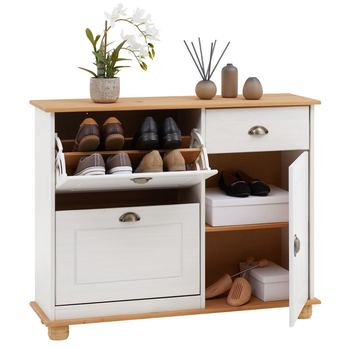 SCHUHSCHRANK COLMAR - Weiß/Braun, Holz (106/85/32cm) - IDIMEX