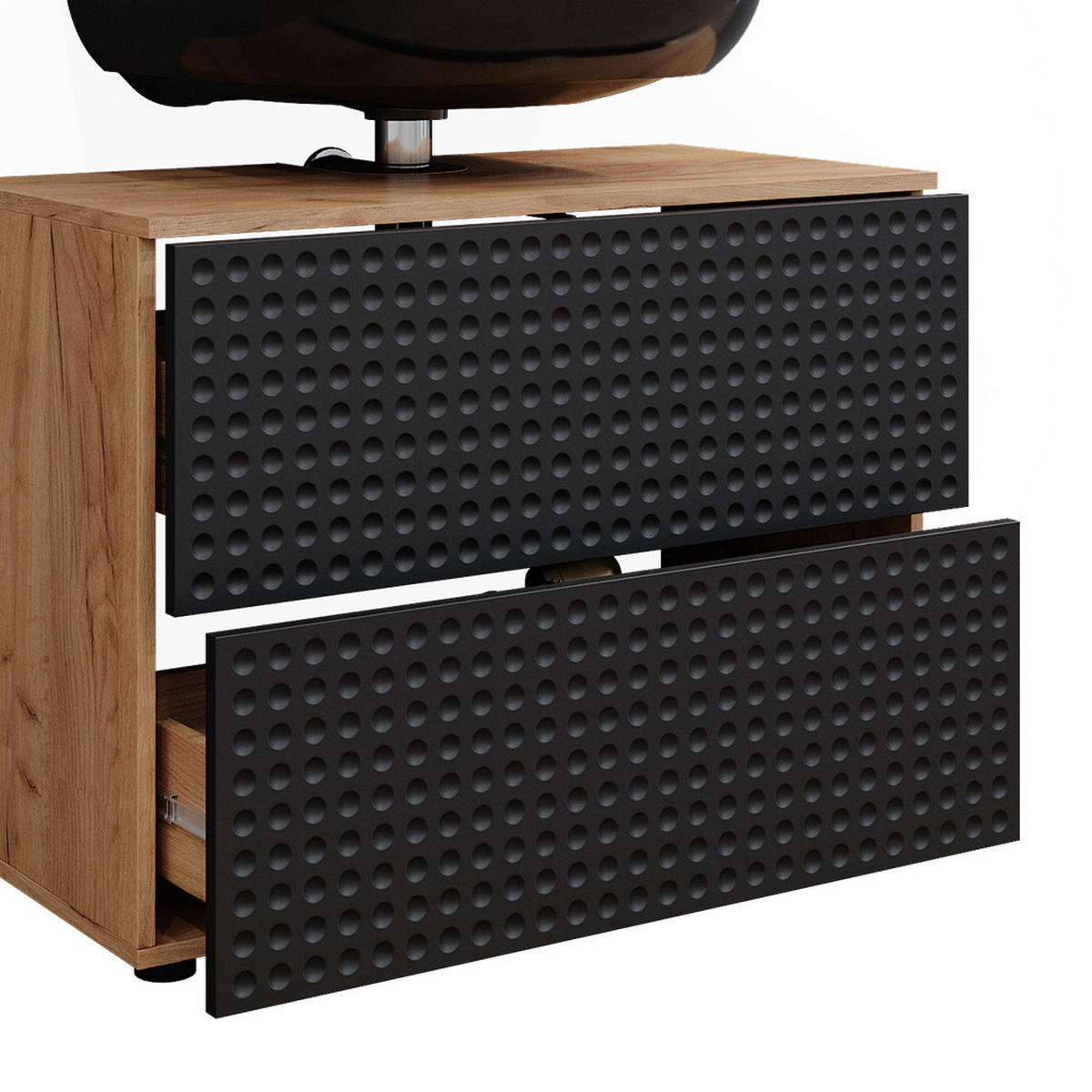 BADMÖBEL-SET Irma Anthrazit gepunktet 3 Teile, mit Midischrank - Anthrazit/Eiche Wotan, Holzwerkstoff (80/58.6/41cm) - Vicco