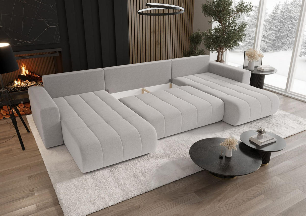 WOHNLANDSCHAFT Camila In Monolith - Flieder, Holzwerkstoff/Textil (384/85/175cm) - Fun Möbel