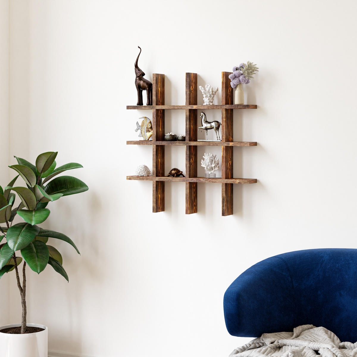 WANDREGAL Orimattila - Dunkelbraun, Holz (62/62/9cm) - [en.casa]