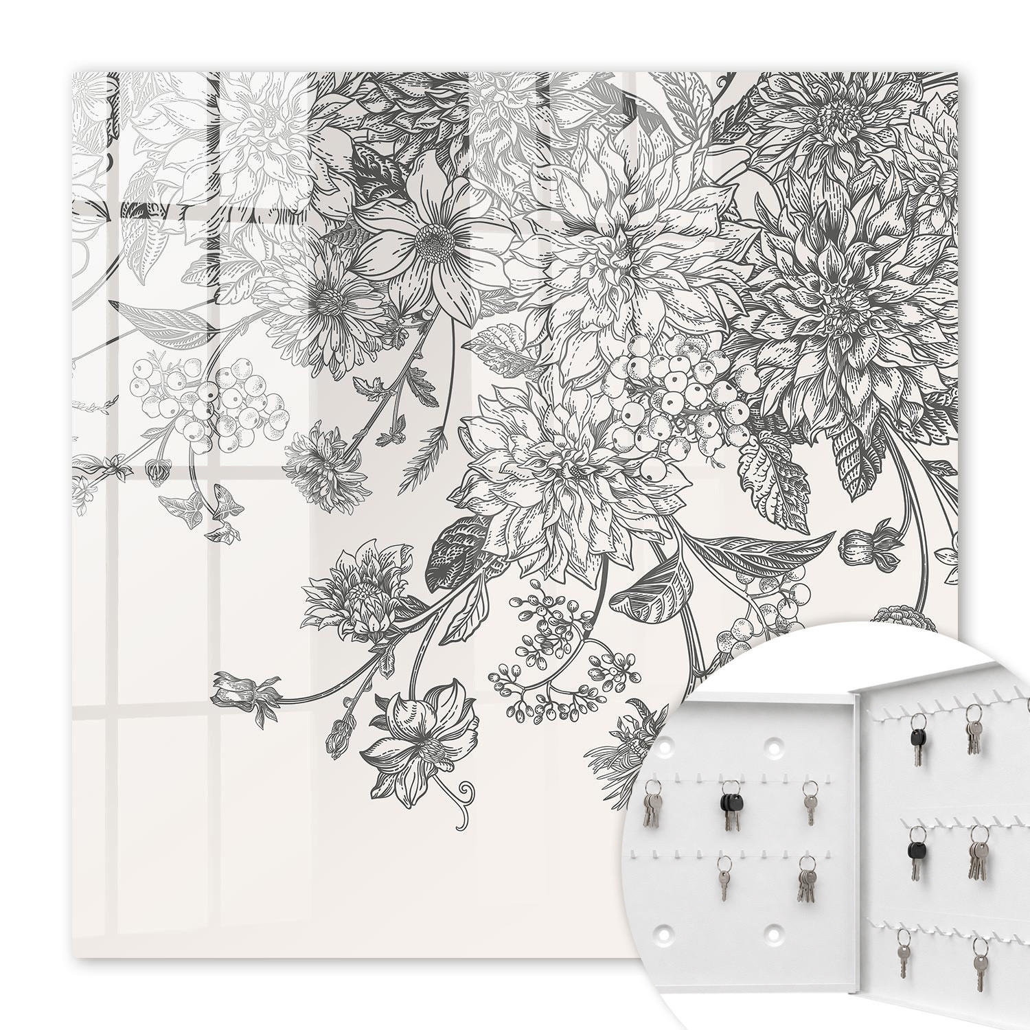 SCHLÜSSELBOX Weiß 30x30 cm – Türöffnung nach rechts - Florale Eleganz - Schwarz, Metall (30/30/5cm) - TULUP