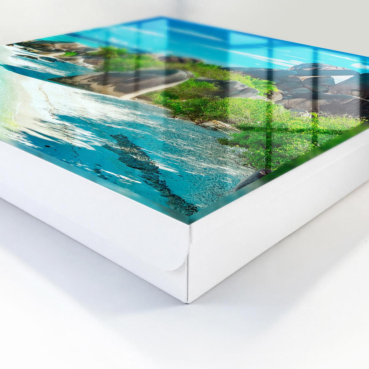 SCHLÜSSELBOX Weiß 30x30 cm – Türöffnung nach rechts - Tropischer Strand - Blau, Metall (30/30/5cm) - TULUP