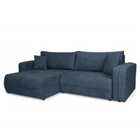 ECKSOFA mit Schlaffunktion - 244 cm - Blaugrau/Schwarz, Kunststoff/Textil (244/145cm) - home24