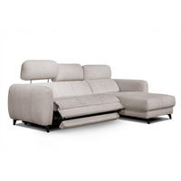 ECKSOFA SVEN 3-Sitzer, 1 Relax XL, verstellbare Kopfstützen, creme - Creme/Schwarz, Holzwerkstoff/Textil (256/163cm) - Courtois Laville