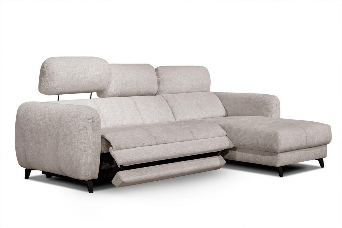 ECKSOFA SVEN 3-Sitzer, 1 Relax XL, verstellbare Kopfstützen, creme - Creme/Schwarz, Holzwerkstoff/Textil (256/163cm) - Courtois Laville