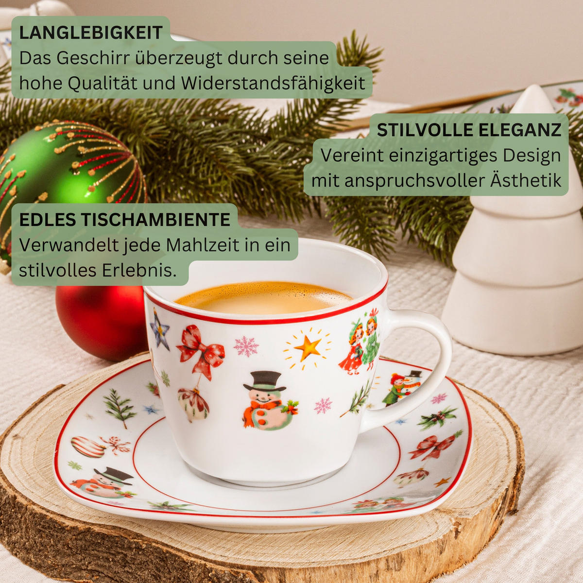 KAFFEETASSEN SET BILGOLA CHRISTMAS DESIGN - 12 teilig aus Porzellan - Weiß, Keramik (46/28/46cm) - Sänger