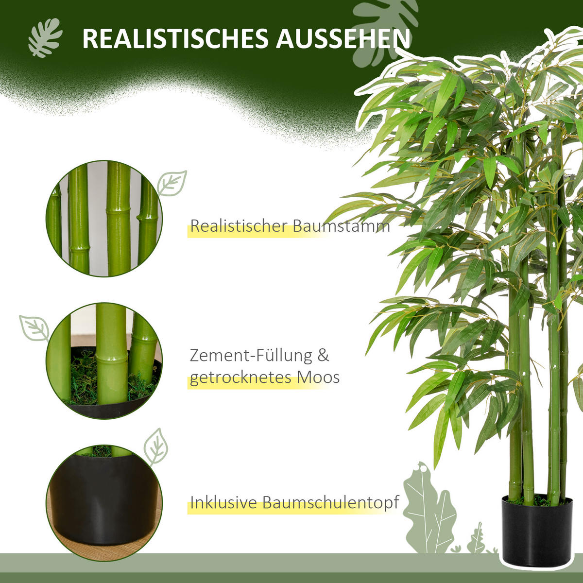 KUNSTPFLANZE mit 780 Blätter, 140 cm - Grün, Kunststoff (140cm) - HOMCOM