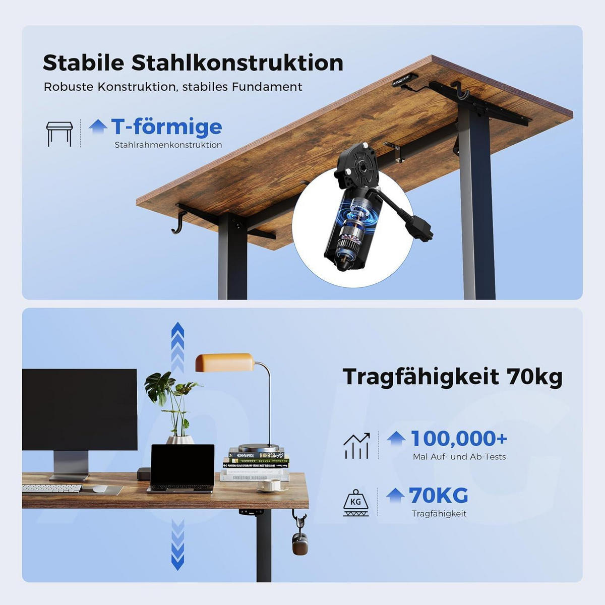 SCHREIBTISCH Höhenverstellbar Elektrisch 140 x 60 cm Braun - Braun, Holzwerkstoff (140/60/75cm)
