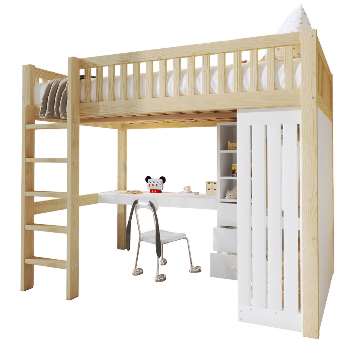 HOCHBETT 140x200cm Natur Holz Schreibtisch Kleiderschrank 3 Schubladen - Naturfarben, Holz (140/200cm) - FLIEKS