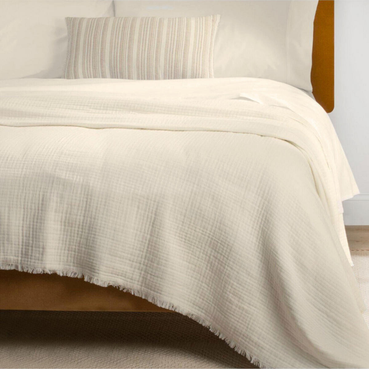 TAGESDECKE Baumwollmusselin 180x250 cm. Beige. - Beige, Textil (180/250cm) - SOWL