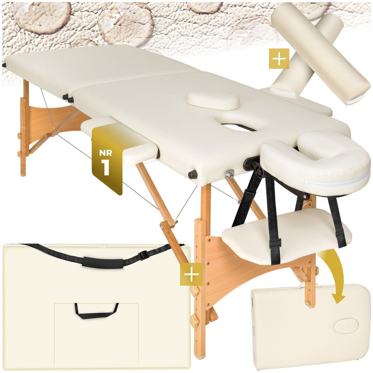 MASSAGELIEGE 2 Zonen Freddi, 210 x 95 x 84 cm, beige - Beige, Holz (95/84/210cm) - tectake