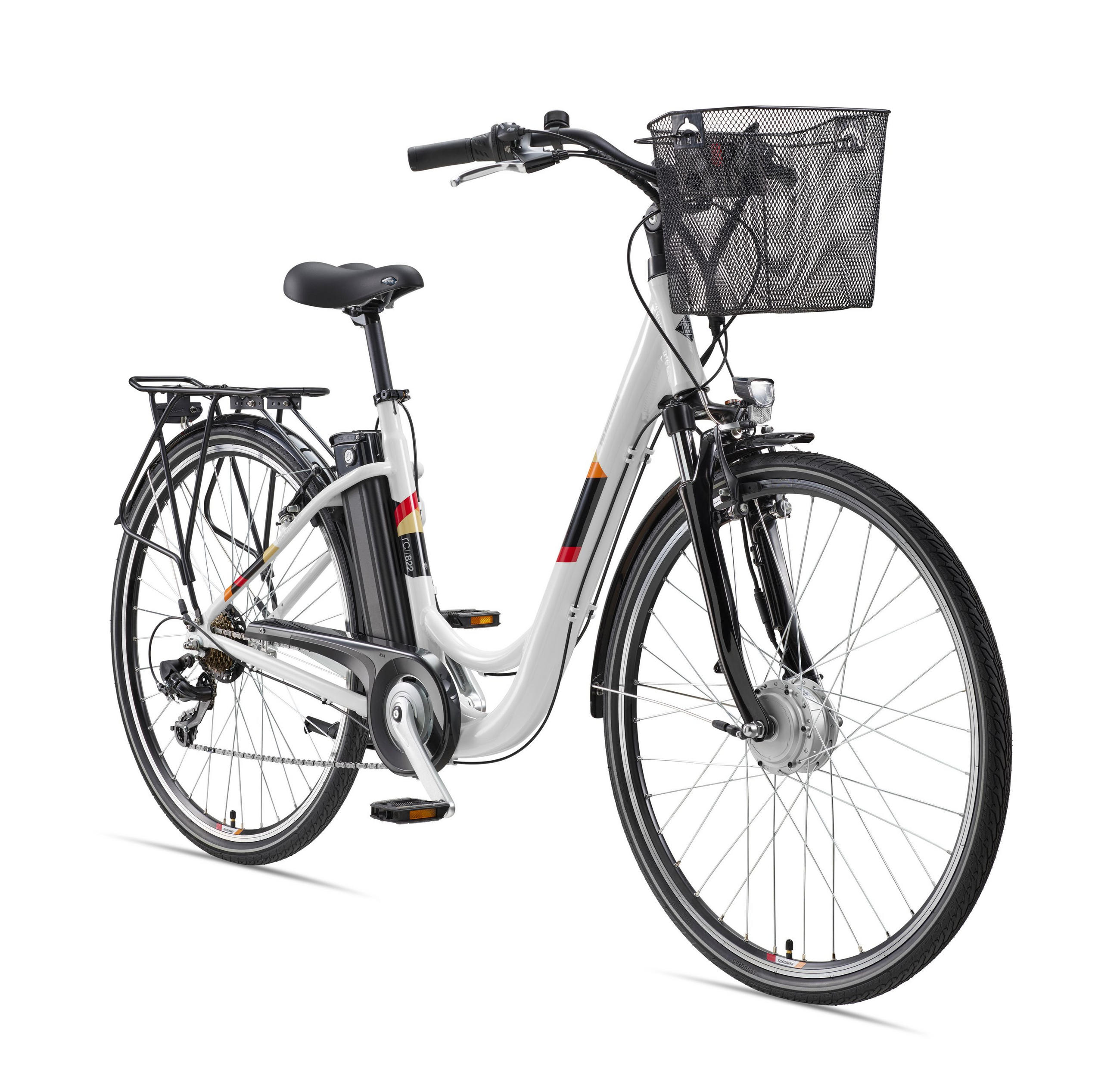 E-BIKE Cityrad Multitalent RC822 Für Damen u. Herren 374,4 Wh Frontmotor 7-Gang-Kettenschaltung 28 Zoll - Weiß, Metall (114.5cm) - Telefunken