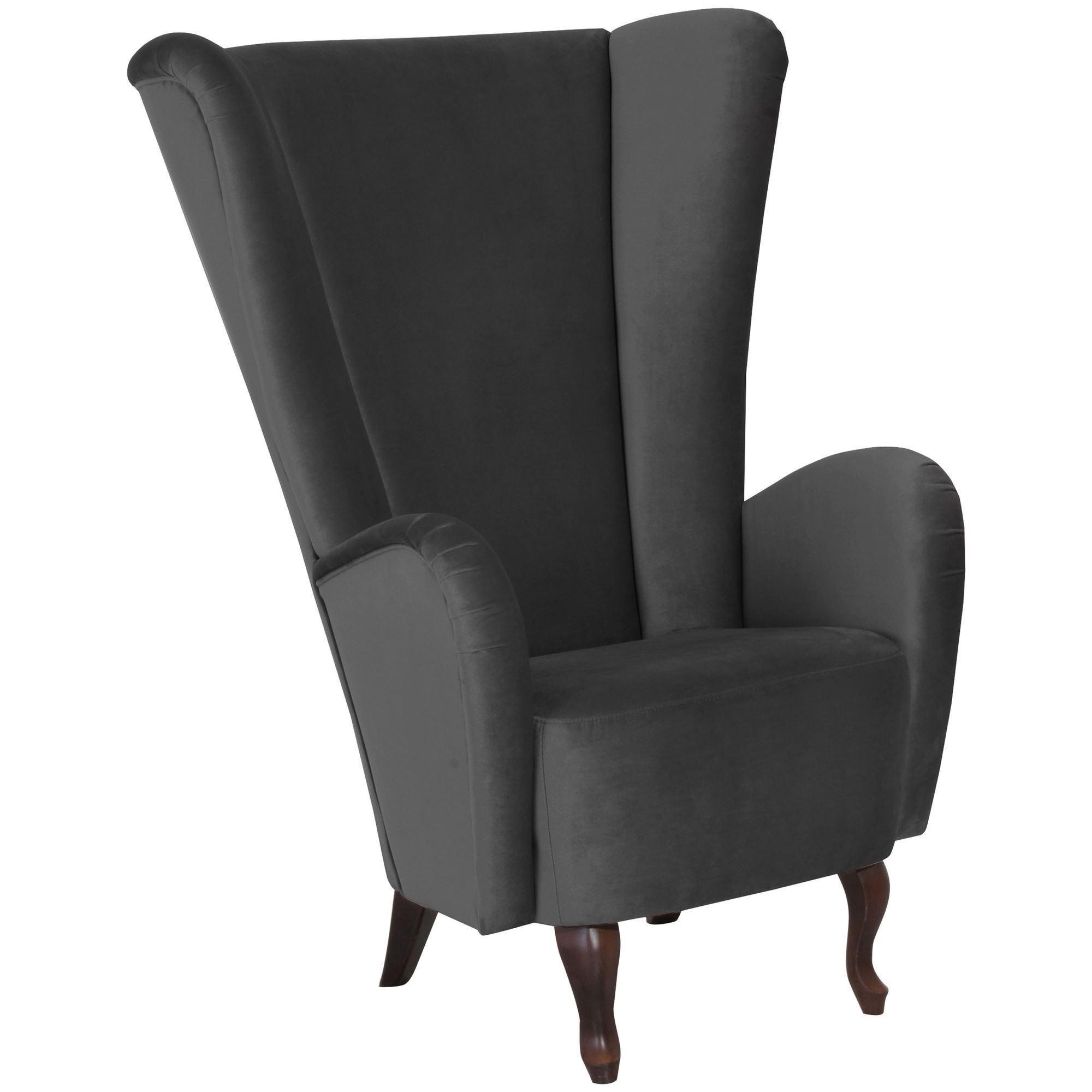 HOCHLEHNSESSEL Kailey Bezug Samtvelours Buche nussbaum dunkel / anthrazit - Anthrazit, Kunststoff (96/122/89cm) - 58aufmkessel