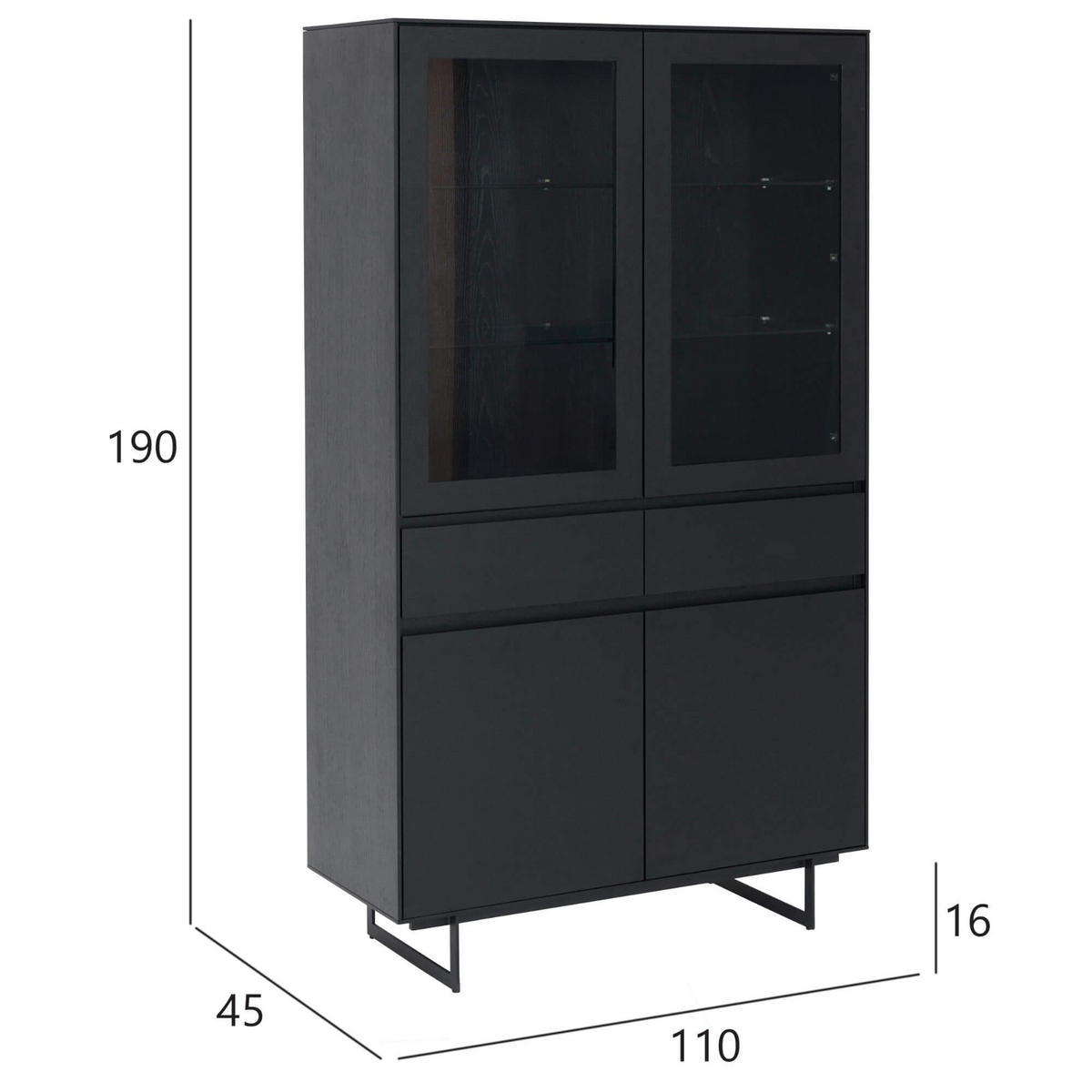 VITRINE Schwarz - Schwarz, Holz/Metall (110/190/45cm) - Furnhouse
