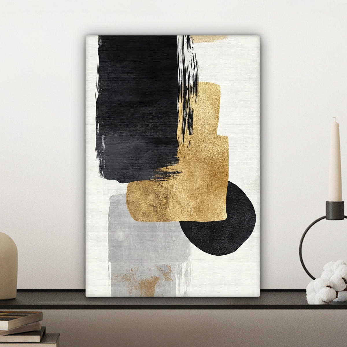 LEINWANDBILD Gold - Rechtecke - Kreise - Abstrakt Deko Wohnzimmer 20x30 cm - Weiß, Textil (20/30cm) - MuchoWow