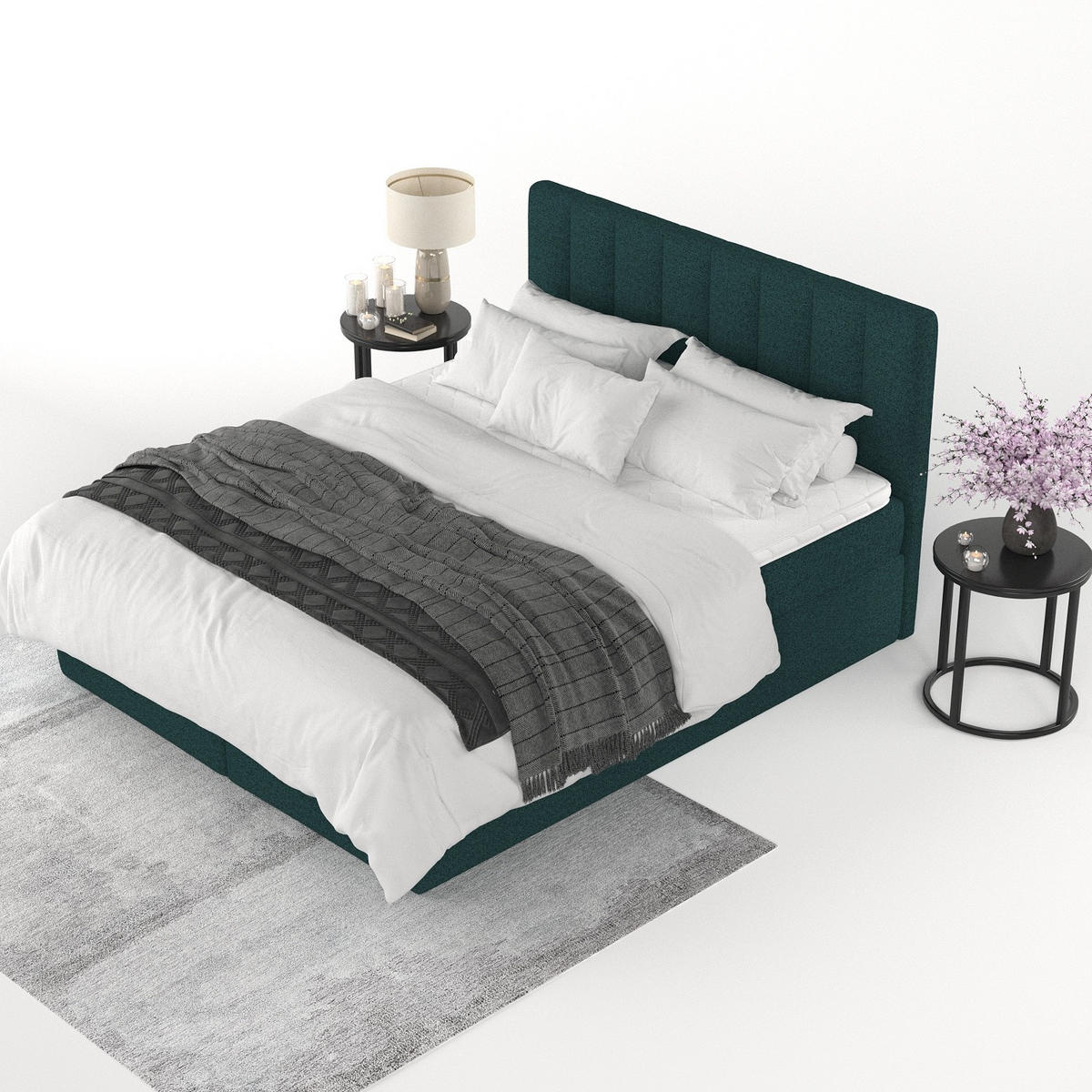 BOXBETT Lusso 180/200 cm Grün im Riva Stoff - Schwarz/Grün, Holz/Holzwerkstoff (180/200cm) - AltaBeds