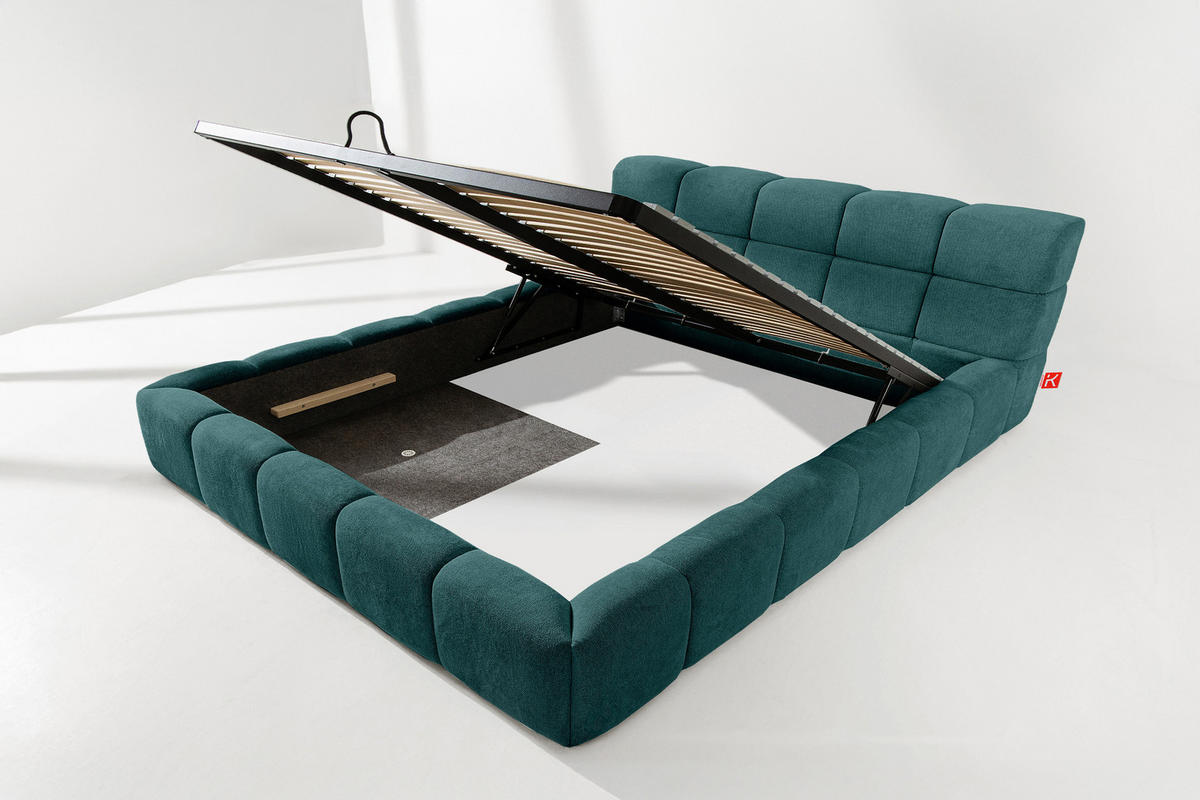 POLSTERBETT AERI 140/160/180/200 mit Rahmen und Bettkasten, blau - Blau, Holz/Holzwerkstoff (200/200cm) - KONSIMO®