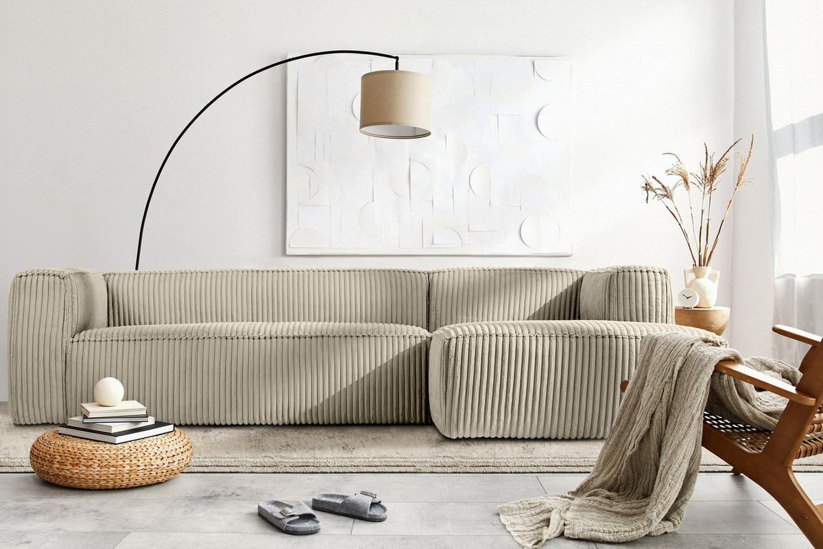 ECKSOFA-RECHTS FEROX Modern, Cord-Stoff, beige - Beige, Textil (305/175cm) - KONSIMO®