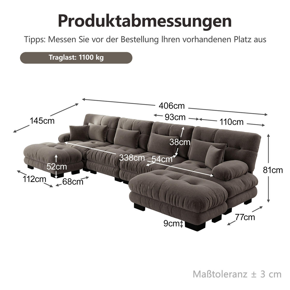 WOHNLANDSCHAFT DE-34065 U-förmig Braun - Braun, Holz (145/81/406cm) - ComfortXL