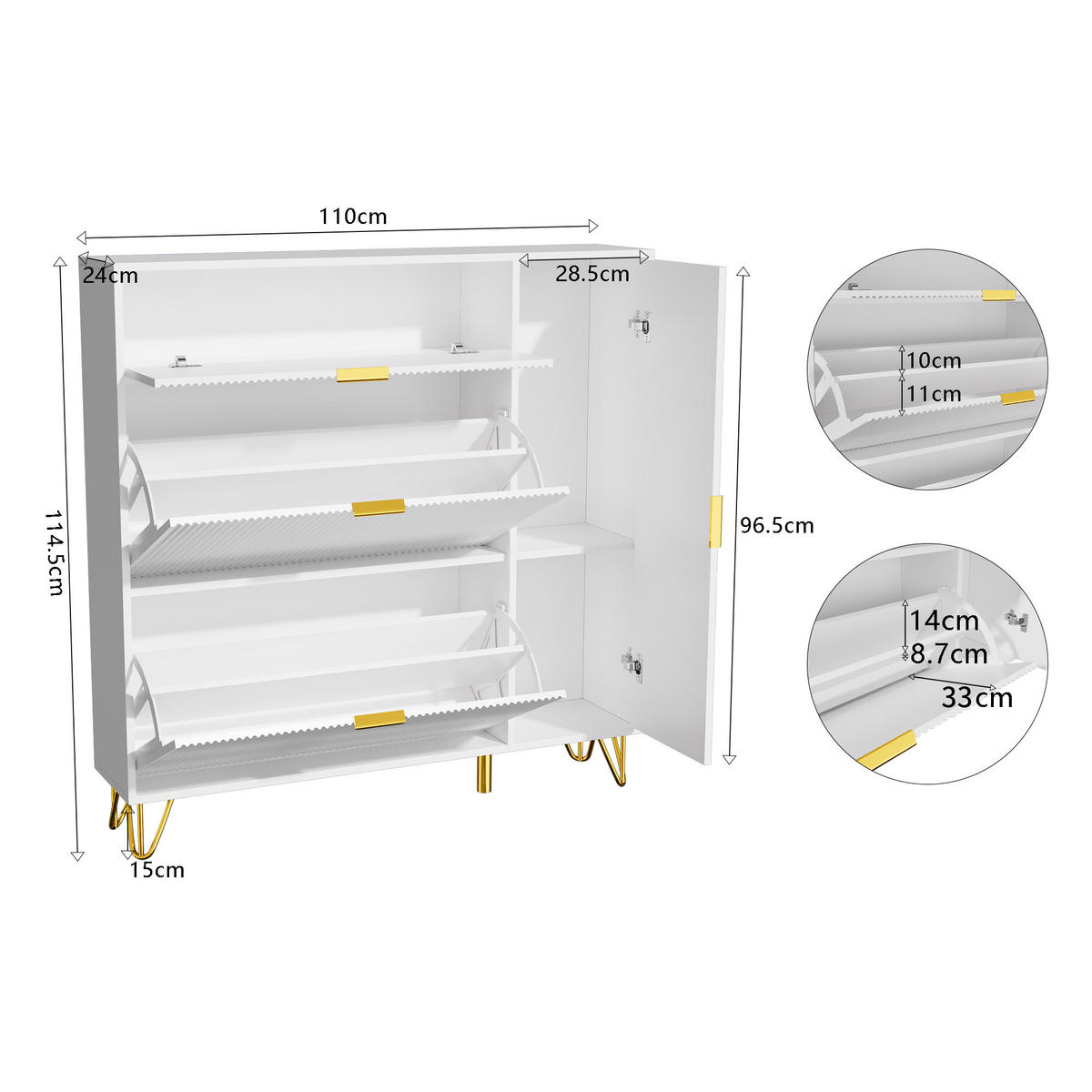 SCHUHSCHRANK schmal 2 schubladen verstecktes fach flur - Weiß, Holzwerkstoff (24/114.5/110cm) - SHOPENTRA