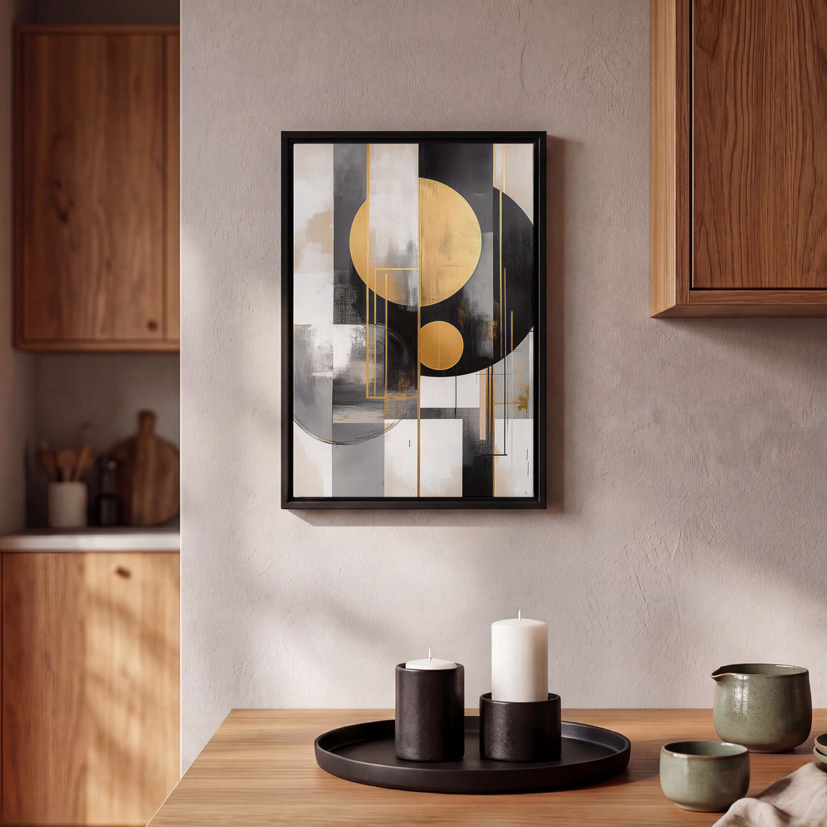 LEINWAND Bilder mit Rahmen - Abstrakt - Gold - Silber - Formen - Ästhetisch - Modern - 20x30 - Goldfarben, Textil (20/30cm) - MuchoWow