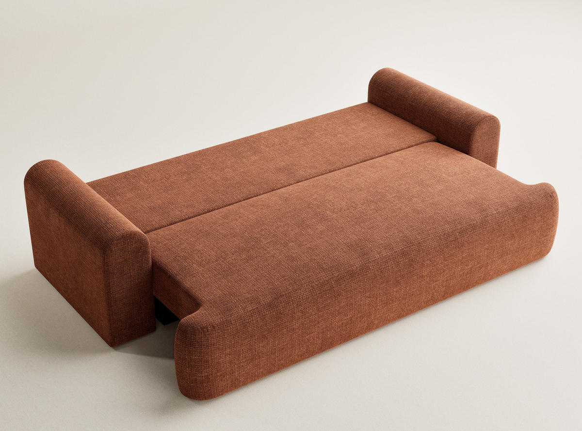 SOFA MIT SCHLAFFUNKTION Toluca Kupferfarbe Chenille-Stoff - Schwarz/Kupferfarben, Holz/Holzwerkstoff (247/69/104cm) - Maison de Reve