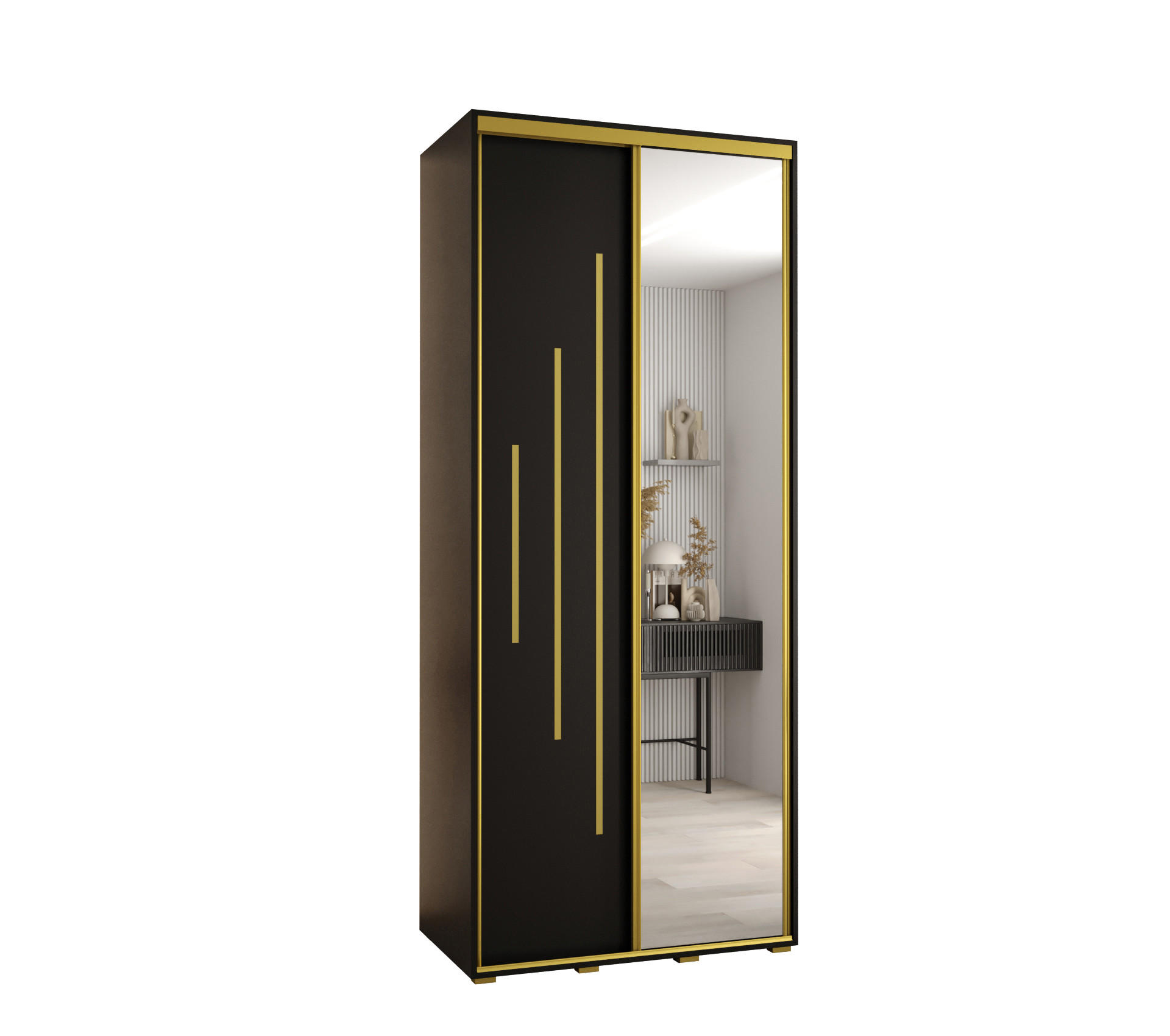 Abiks Möbel Schwebetürenschrank Schwarz, Schwarz, Gold 120x235x45 cm