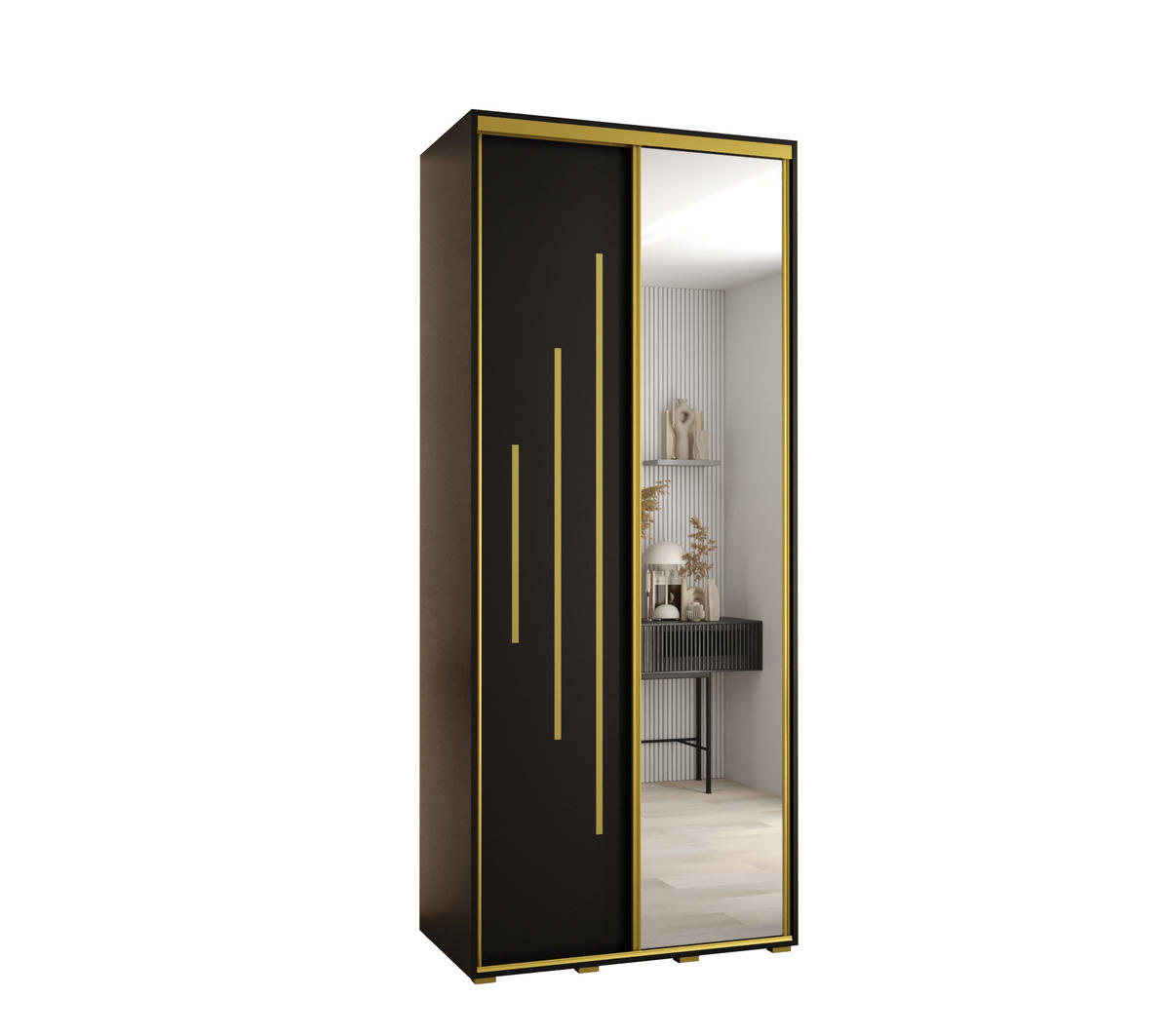 SCHWEBETÜRENSCHRANK 235,2/120/45 2-türig - Goldfarben/Schwarz, Holz/Metall (120/235/45cm) - Abiks Möbel