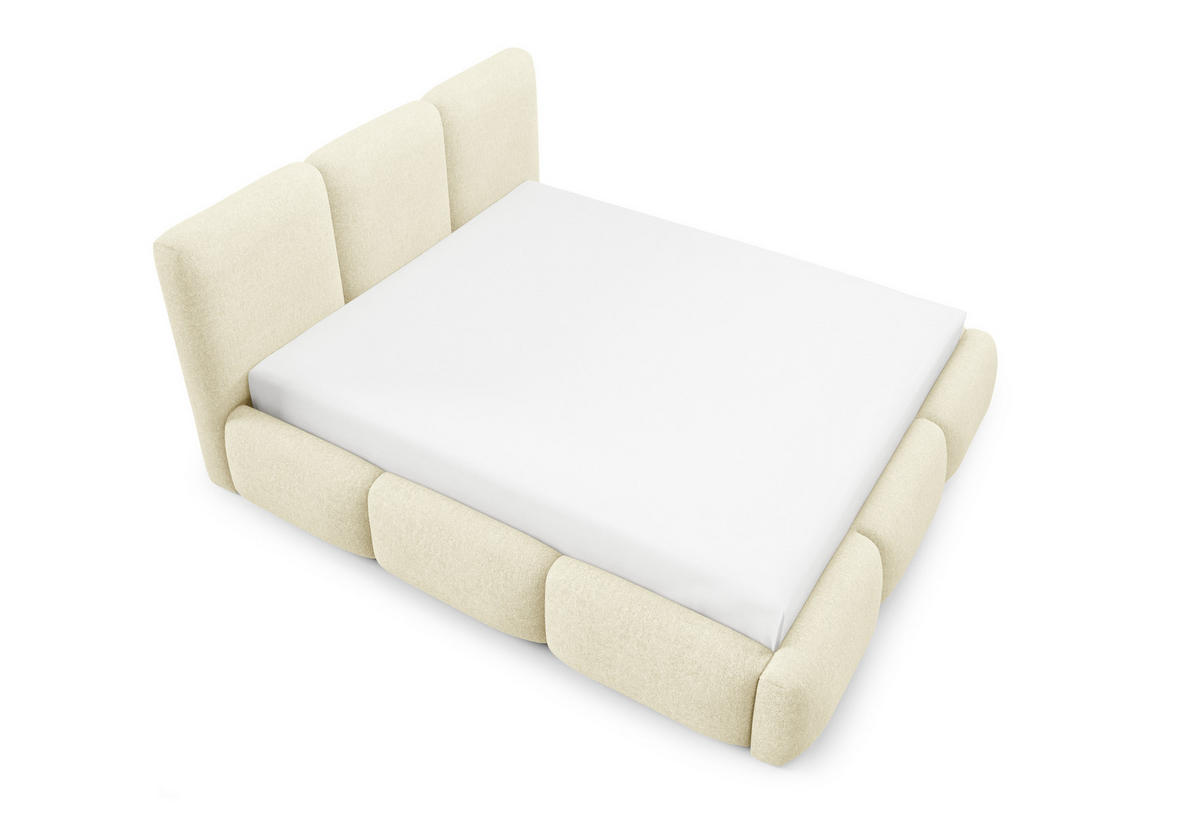 POLSTERBETT BOVA 180x200 cm mit Bettkasten,Lattenrost,Doppelbett,Boxspringbett-Optik-Creme - Creme, Holz (180/200cm) - Furnistar