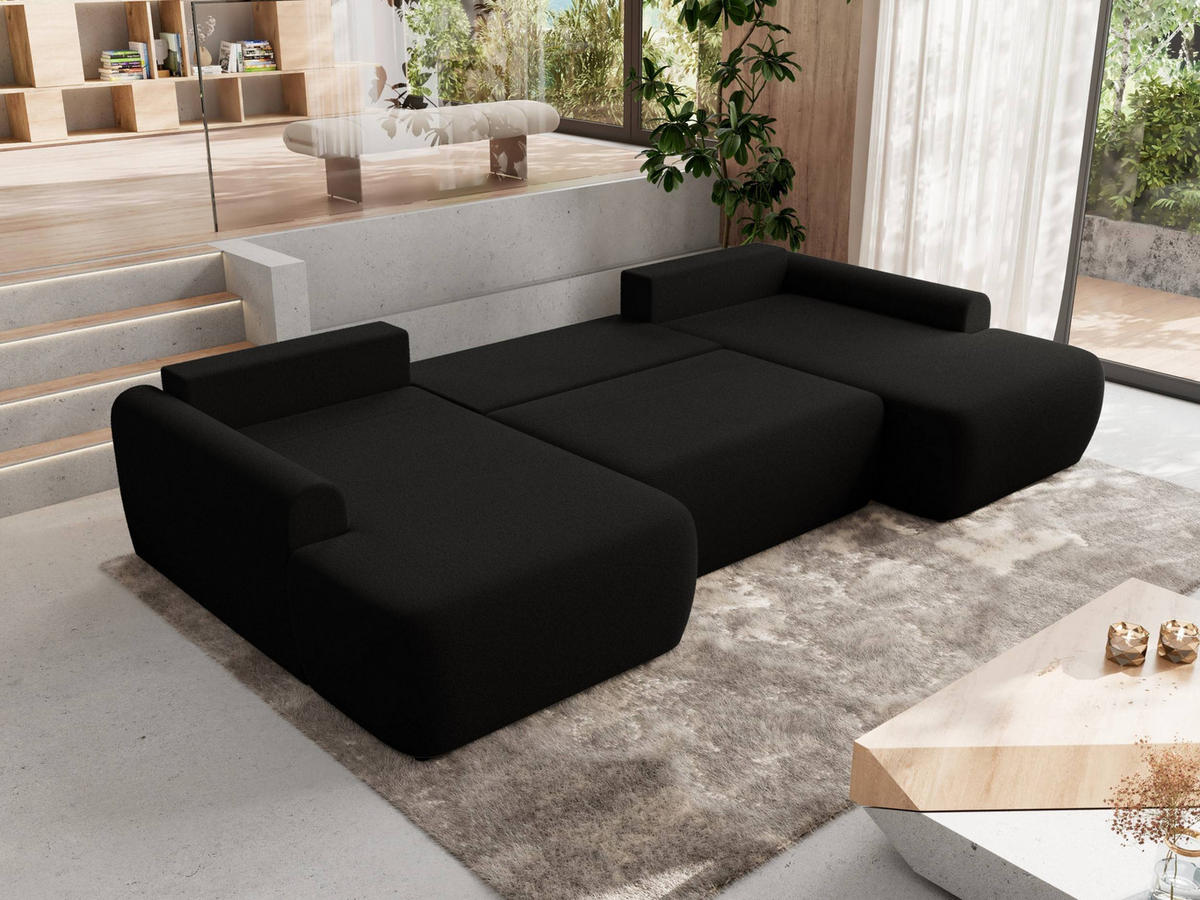WOHNLANDSCHAFT CUBO U Schwarz Boucle - Schwarz, Kunststoff/Textil (370/100/187cm) - MKS