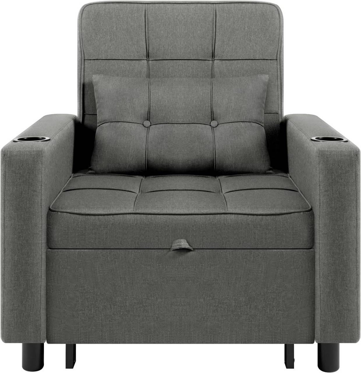 SCHLAFSESSEL 3 in 1,mit Liegefunktion, Leinenbezug, Dunkelgrau - Dunkelgrau/Schwarz, Kunststoff/Textil (87/99.5/79.5cm) - Woltu