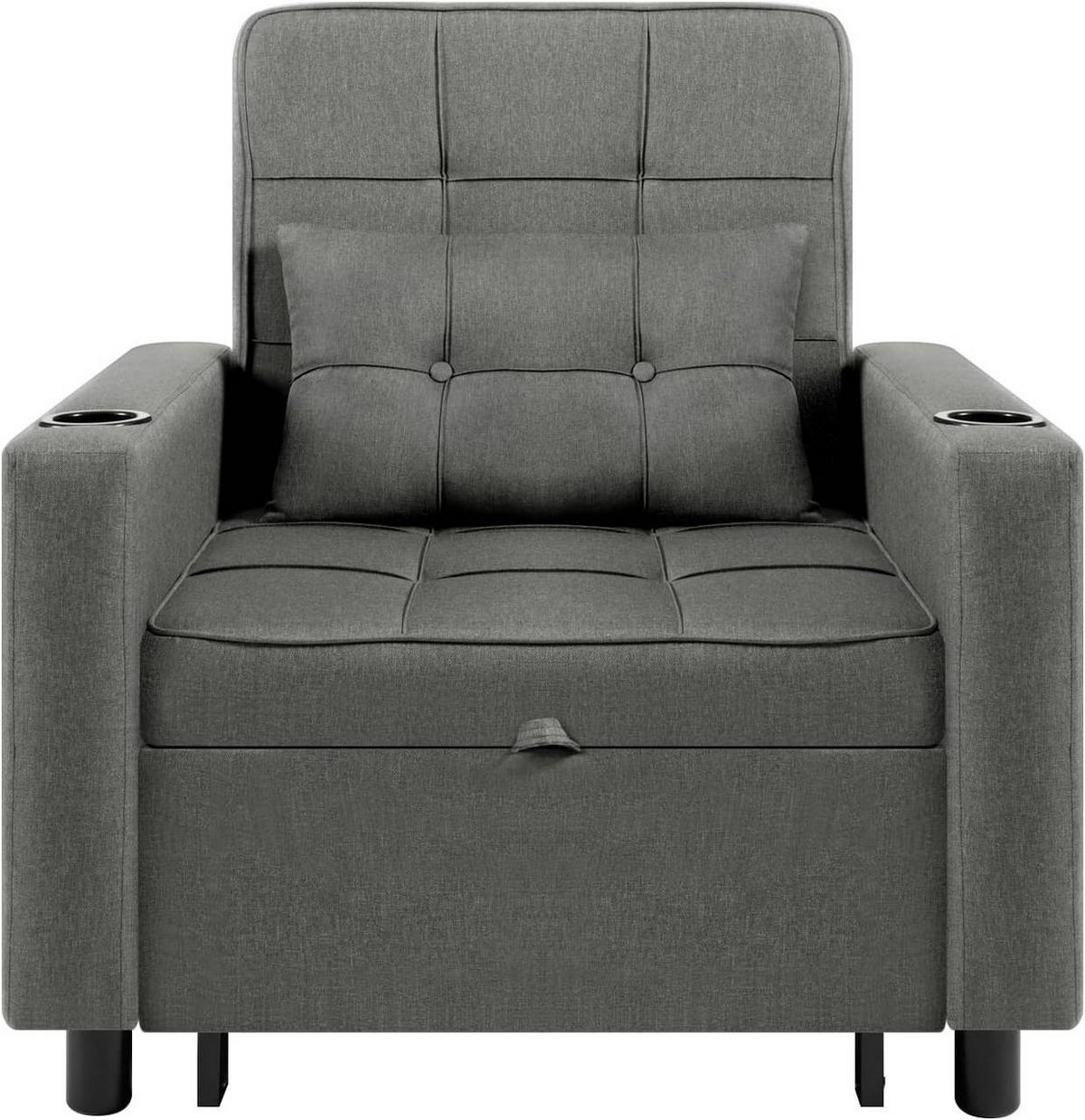 SCHLAFSESSEL 3 in 1,mit Liegefunktion, Leinenbezug, Dunkelgrau - Dunkelgrau/Schwarz, Kunststoff/Textil (87/99.5/79.5cm) - Woltu