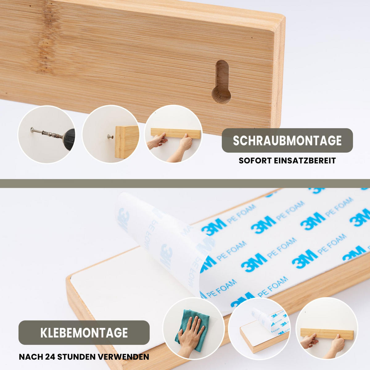 MESSERLEISTE aus Bambus 40cm breit inkl. 3 Haken - Beige, Holz (40/6.2/1.5cm) - CHEFGASTRO