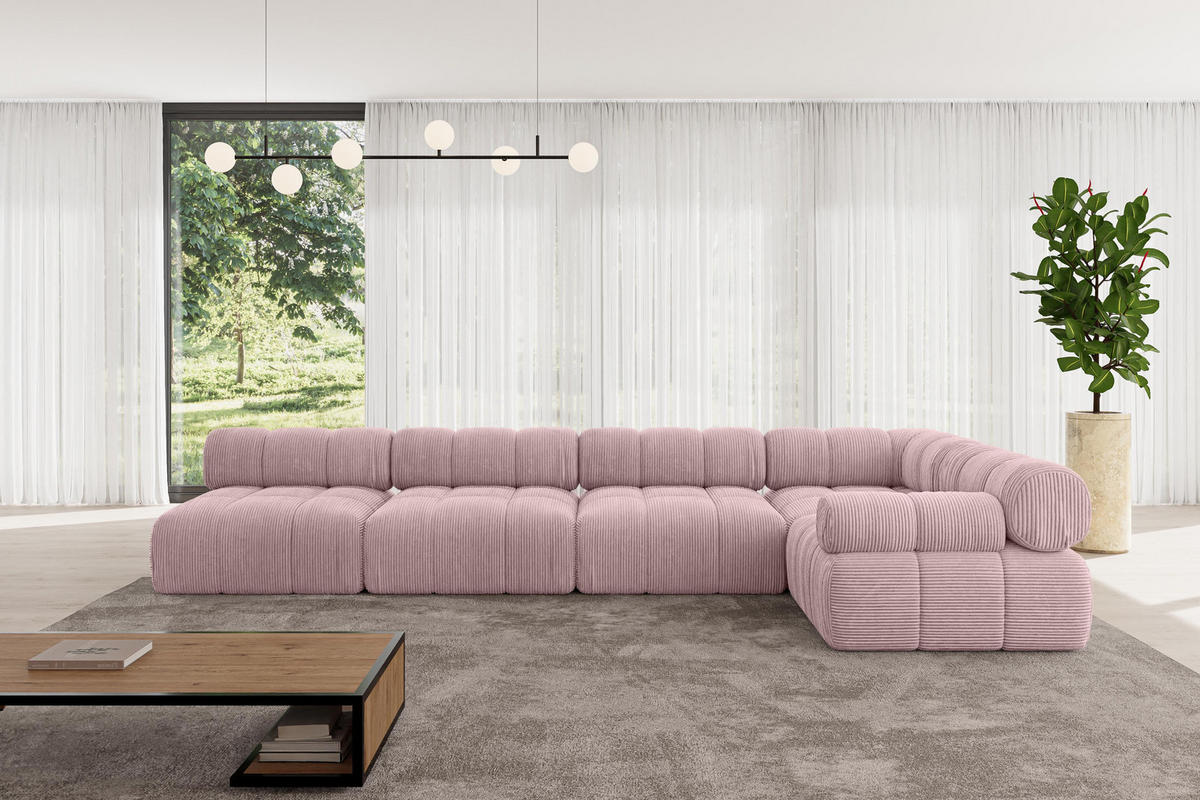 ECKSOFA modulares Sofa Mende-L3 - 380x190x70 cm Rosa Cord - Rosa, Holzwerkstoff/Textil (380/190cm) - ALTDECOR