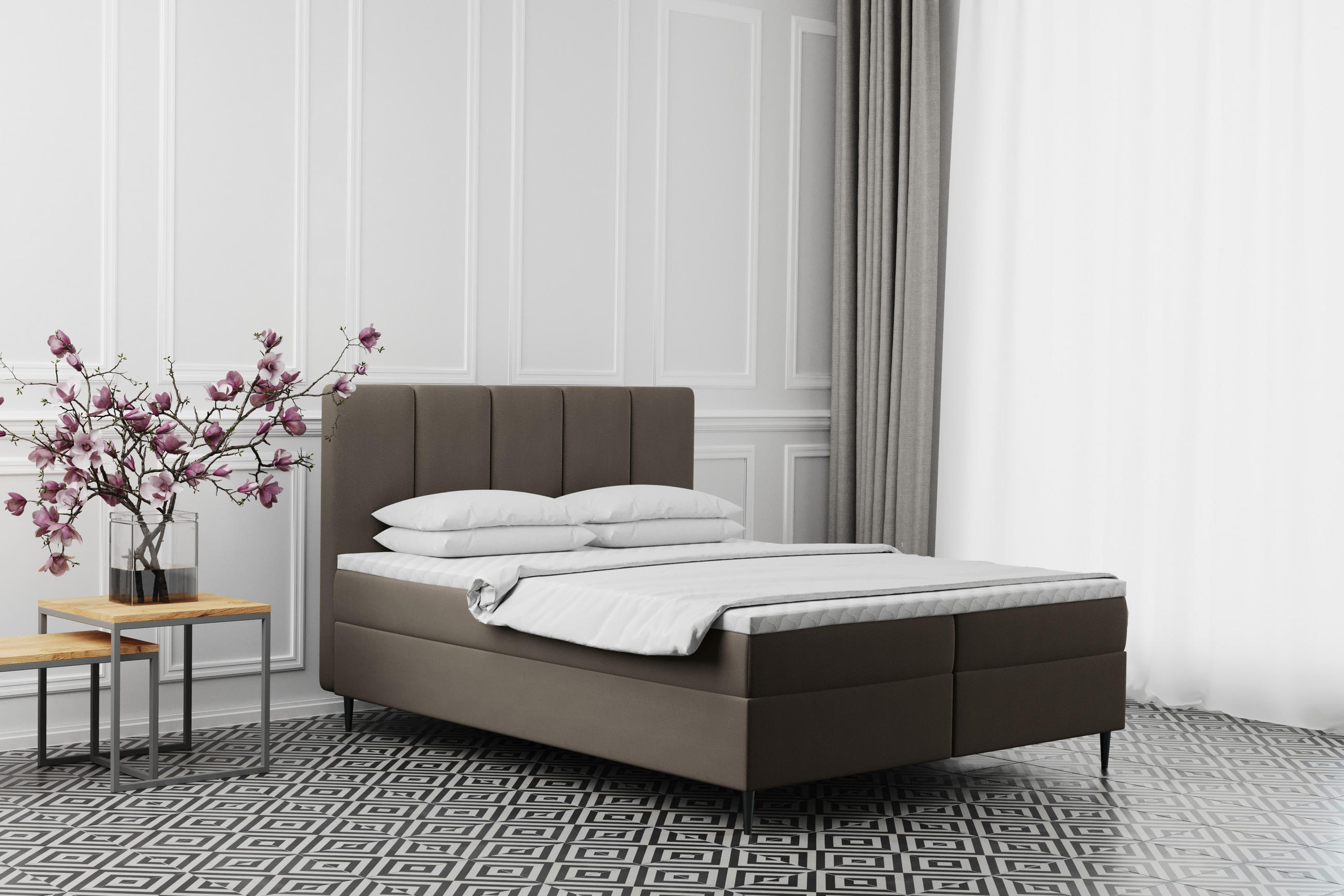 BOXBETT Mit Bettkasten Matratze ADEL Stoff Monolith Braun 120x200 cm H3-Bonell - Braun, Holz/Textil (120/200cm) - Kaiser Möbel