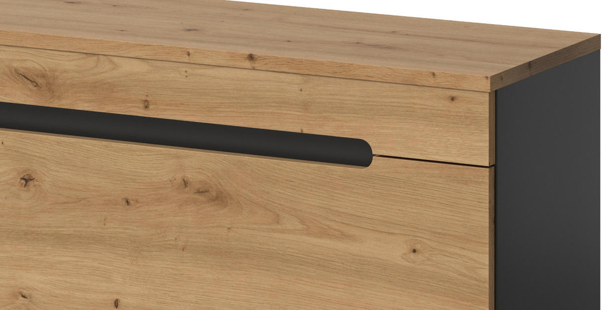 WOHNKOMBINATION Eiche Artisan, grau, 2er Set Lowboard 170 cm und Wandboard, Cooper - Schwarz/Eiche Artisan, Holzwerkstoff/Kunststoff (170/180/33cm) - Inn.Furn