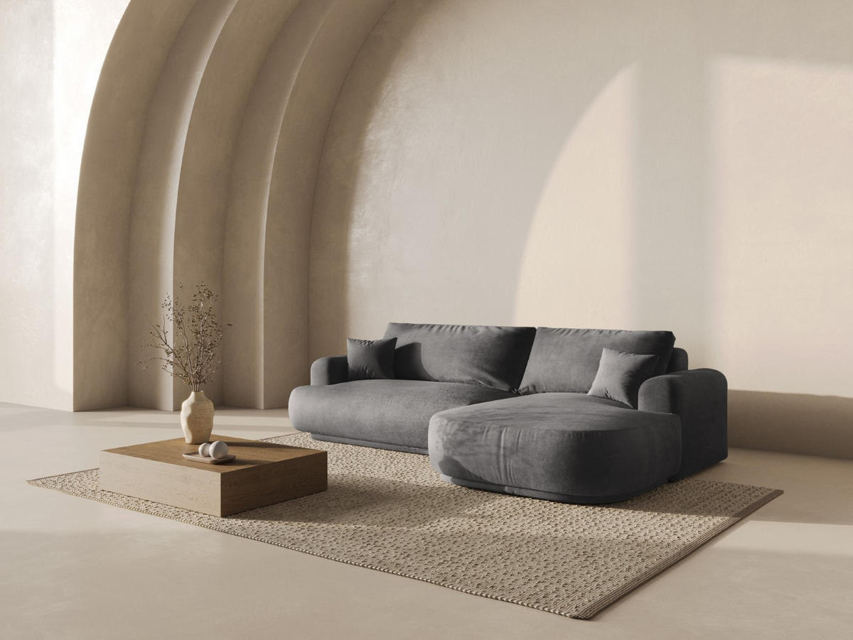 SCHLAFSOFA modular mit Bettkasten rechts Ella aus Samt grau 5 Sitzplätze - Grau, Textil (174/271cm) - Micadoni