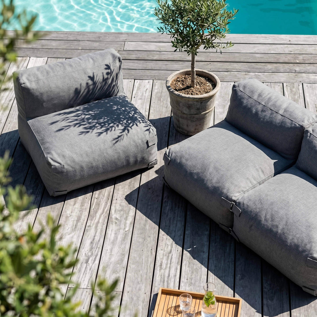 GARTENSOFA mit 3 Sitzplätzen, Grau - Grau, Textil - Oviala