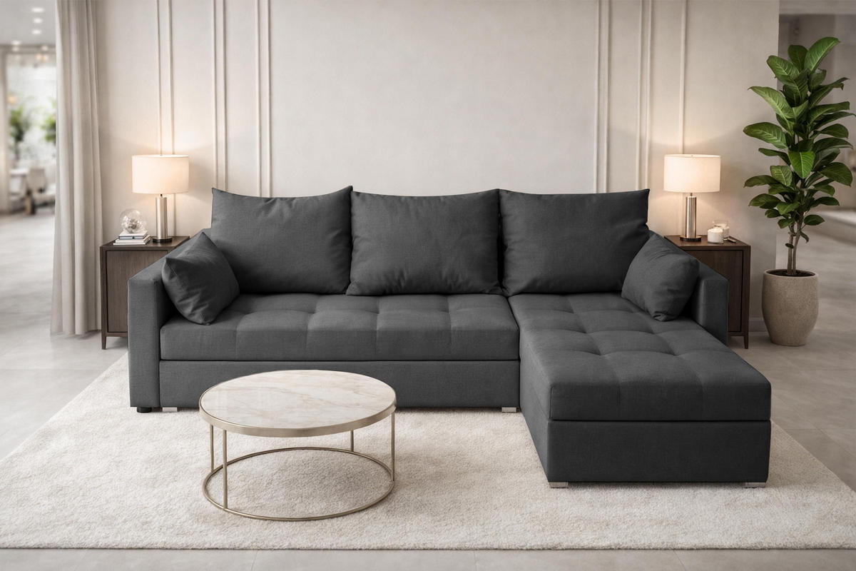 ECKSOFA Universelle L Form Elif Grau 220/140/85 cm stilvolle mit Schlaffunktion - Silberfarben/Grau, Kunststoff/Textil (220/140cm) - AX Living