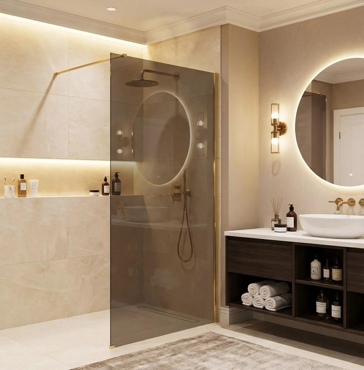 DUSCHWAND Rea Flexi Brown / Gold 130 - Goldfarben, Glas (120/130/195cm) - REA