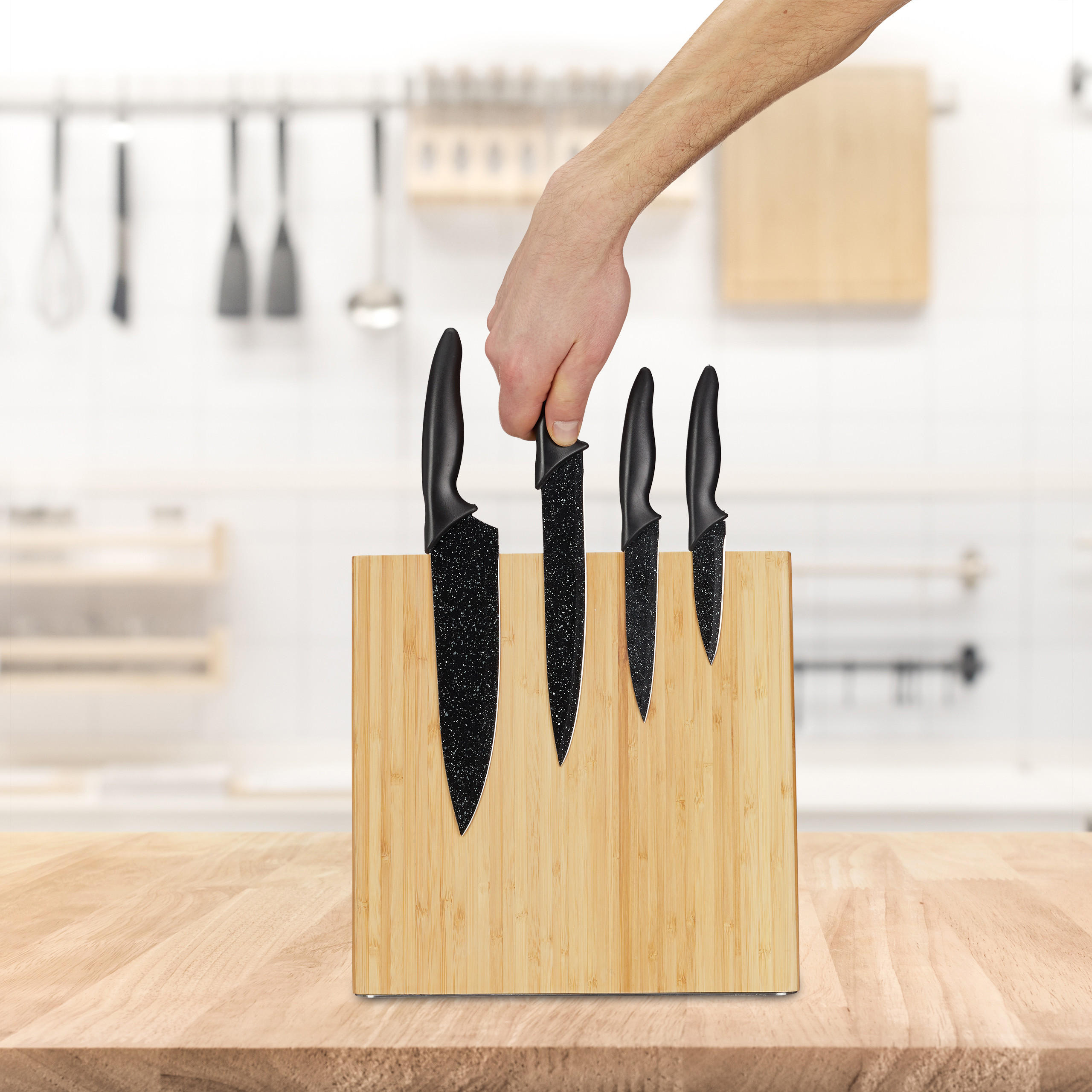 MESSERBLOCK - Hellbraun, Holz/Metall (28/27.5/12cm) - Relaxdays