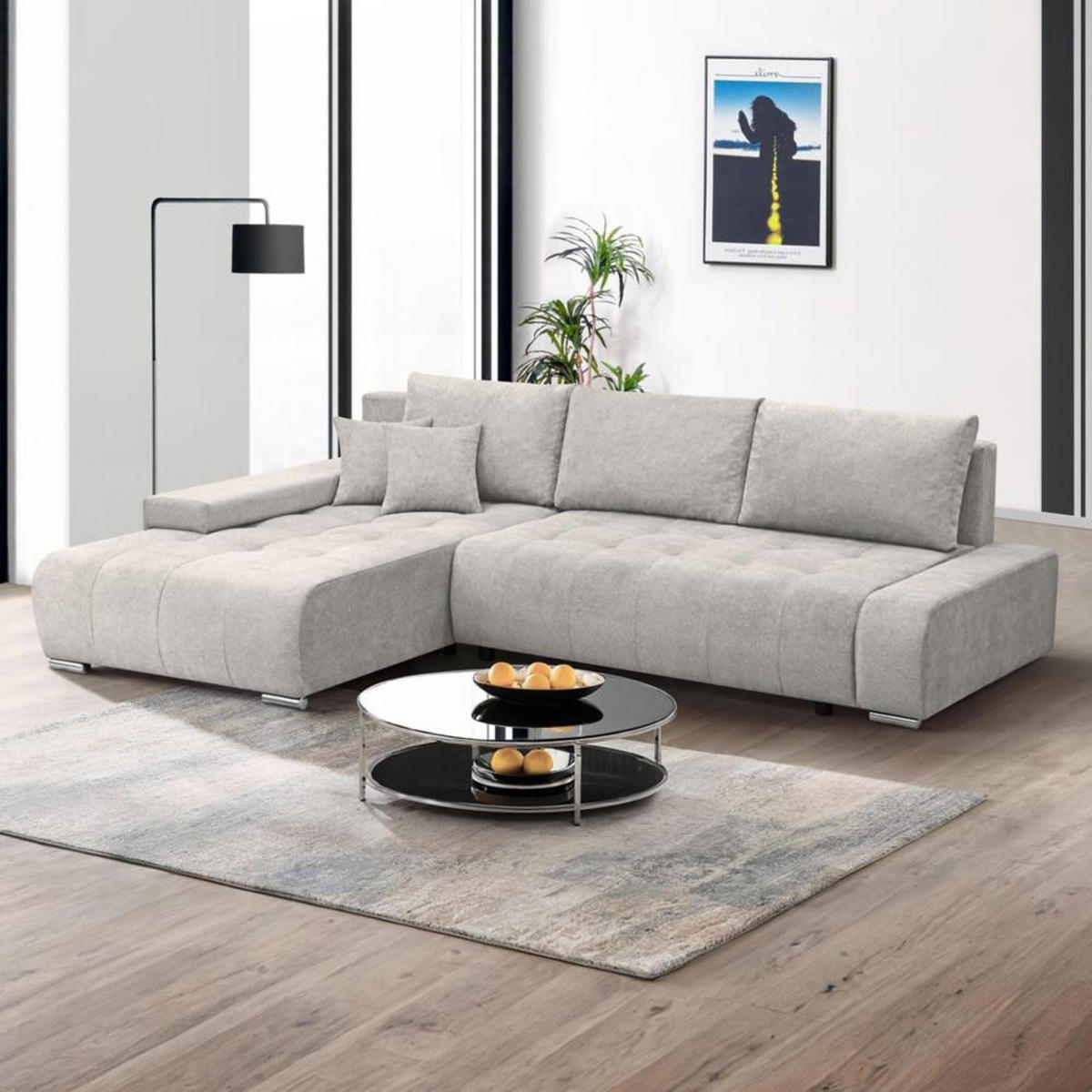 ECKSOFA Draco L beige links - Chromfarben/Beige, Textil/Metall (267/186cm) - Beautysofa