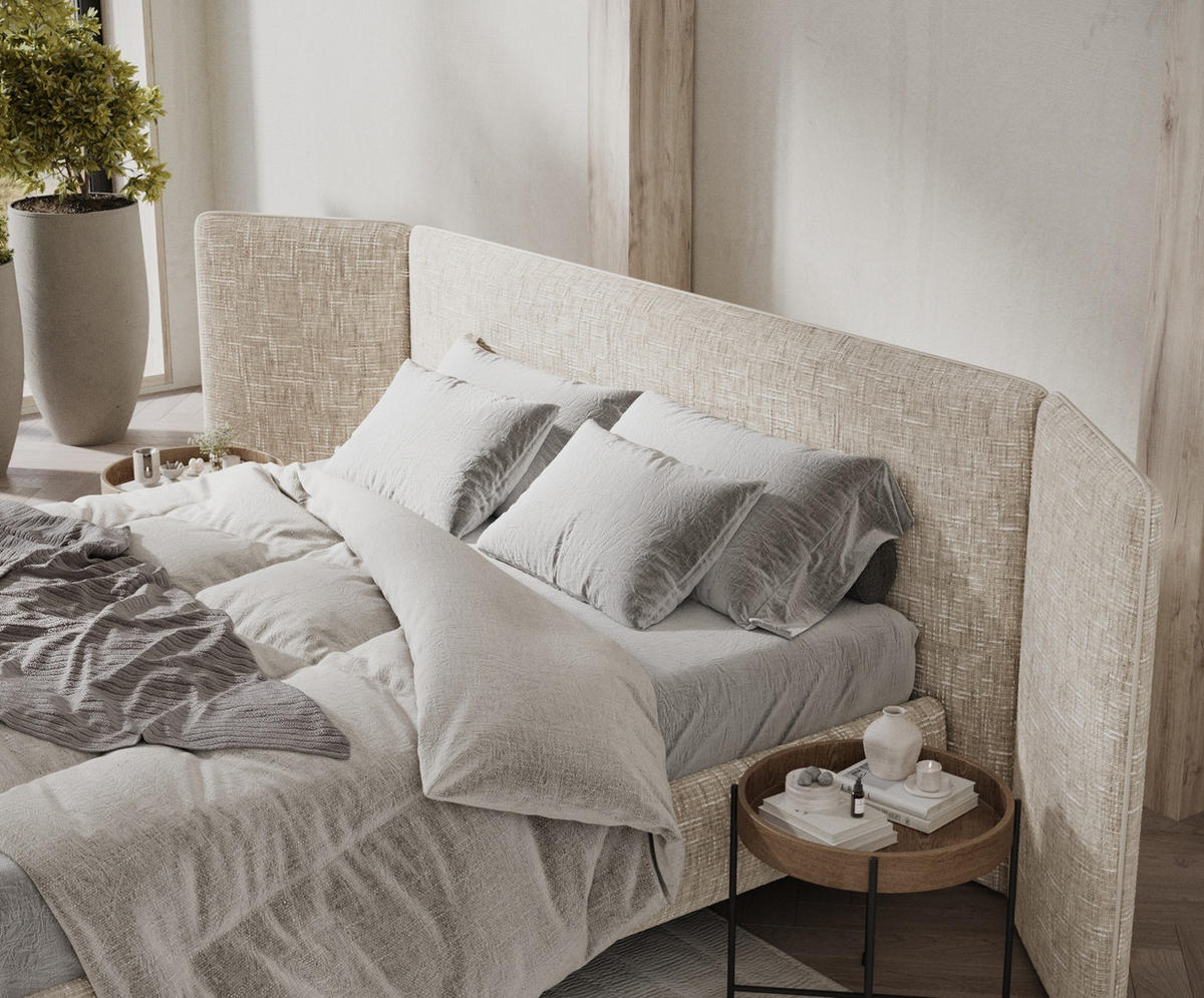 POLSTERBETT Tokyo Creme 140/200 cm - Creme/Naturfarben, Holz/Holzwerkstoff (140/200cm) - Maison de Reve