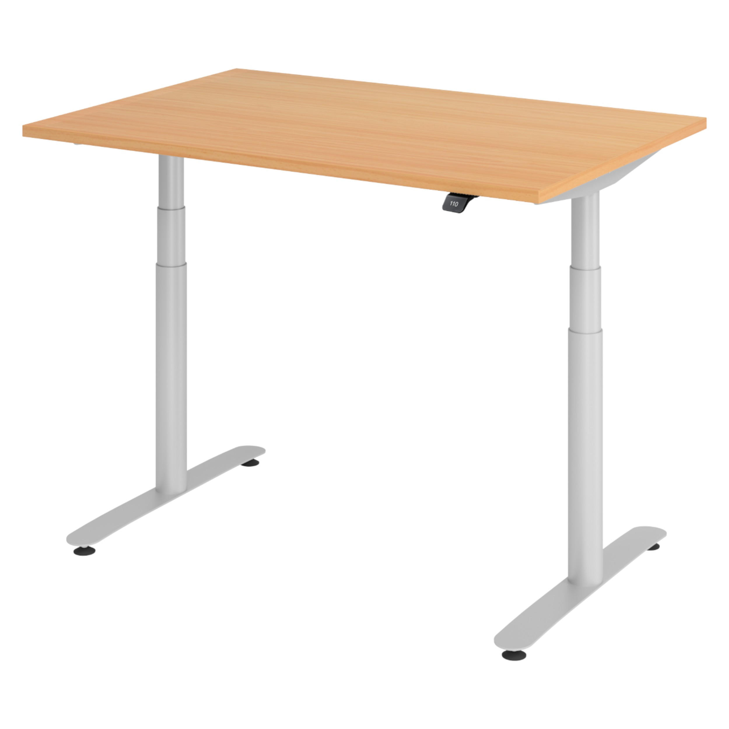 SCHREIBTISCH elektrisch Bluetooth & App XDLR 120/80/72 cm in Buchefarben/Silberfarben - Buchefarben/Silberfarben, Holzwerkstoff (120/80/72cm) - bümö