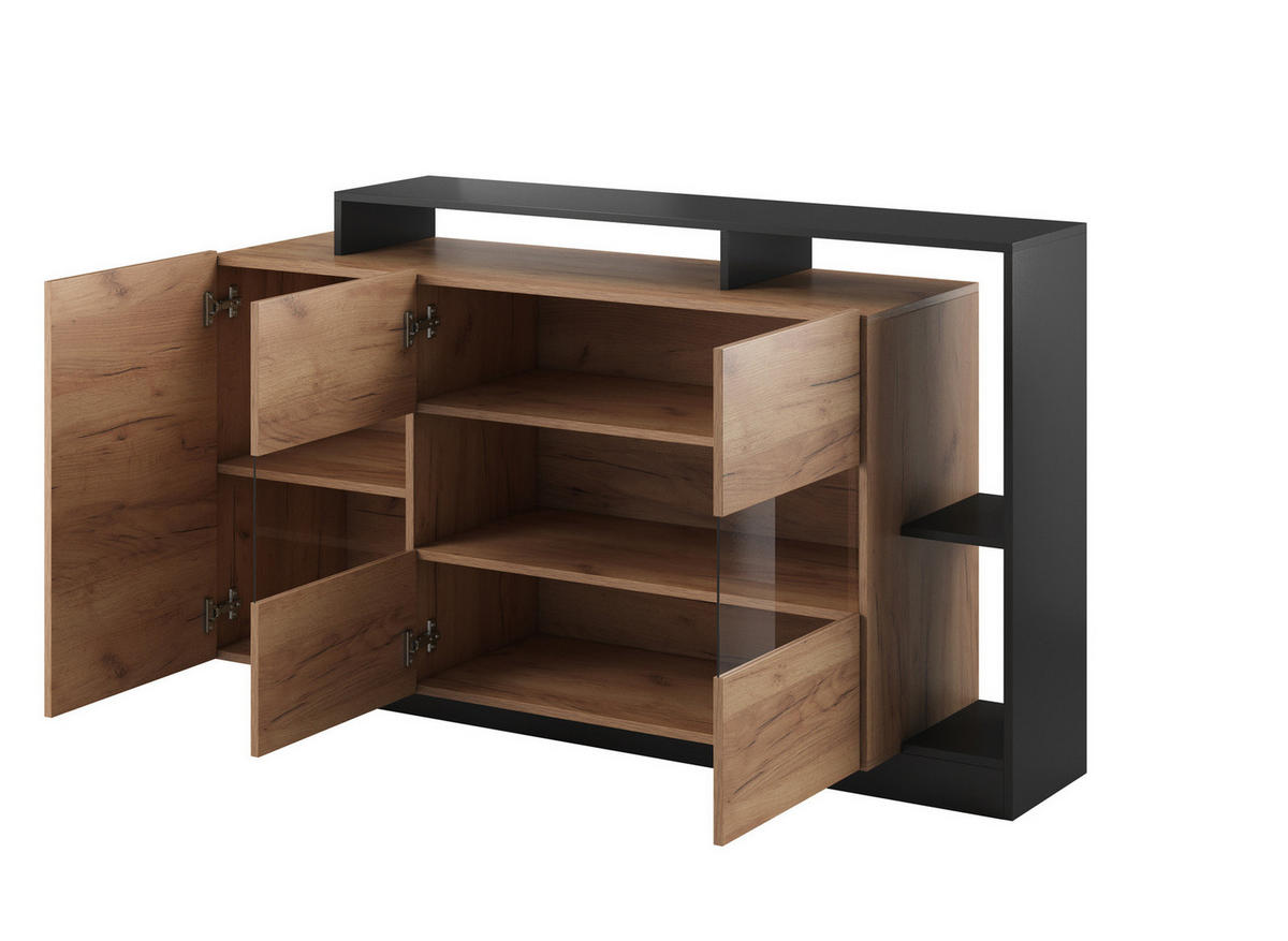 SIDEBOARD Panzo Craft Eiche / Anthrazit - 155 cm - Grifflos - Eichefarben/Anthrazit, Holzwerkstoff (155/93/44cm) - Ravio