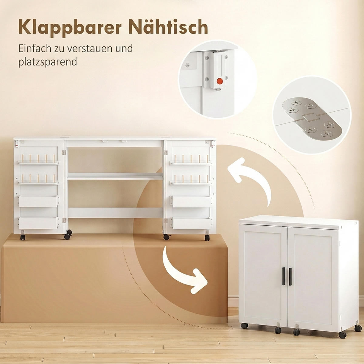 NÄHTISCH Spanplatte Weiß - Schwarz/Weiß, Holzwerkstoff/Kunststoff (160/40/81cm) - HOMCOM