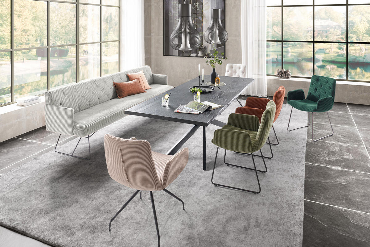 ESSZIMMERBANK CHARME Hellgrau Cord - Hellgrau, Textil (186/85/69cm) - KAWOLA