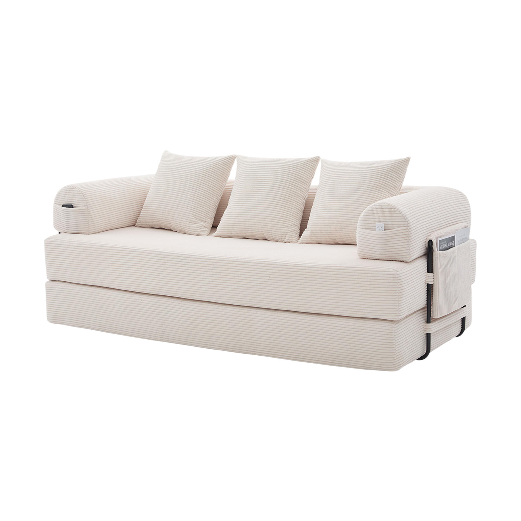 KAVČ S 3 SEDEŽI v bež barvi iz rebraste tkanine z modularno zasnovo in kovinskim okvirjem - bela, kovina/tekstil (200/67/94cm) - CHICFURN