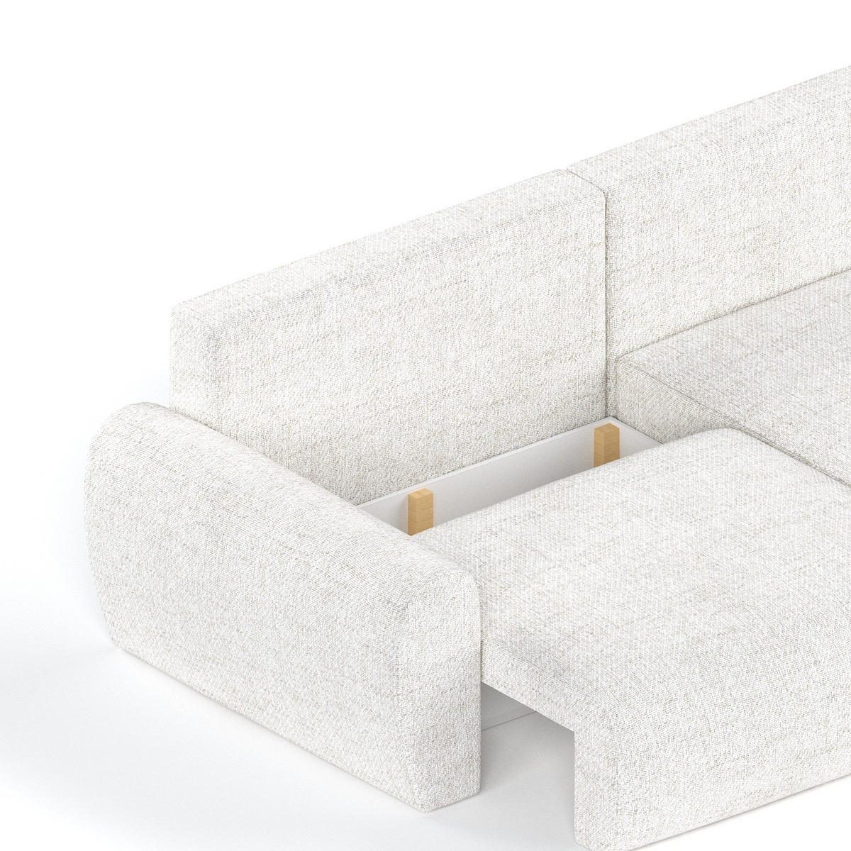 ECKSOFA OMARI mit Schlaffunktion Creme im Neve Stoff - Creme/Schwarz, Holz/Holzwerkstoff (253/153cm) - AltaBeds